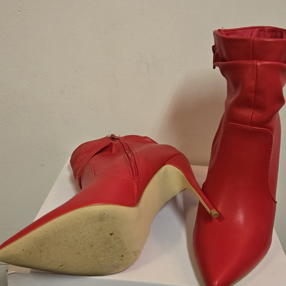 JustFab ZELDA Red Stiletto Ankle Boots - Women's Fashion Booties - Picture 3 of 6